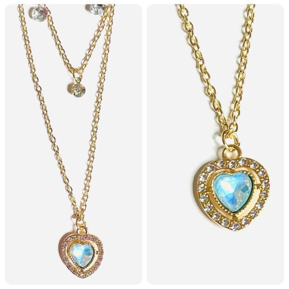 Fashion Gold Heart Pendant Necklace with Blue Gemstone